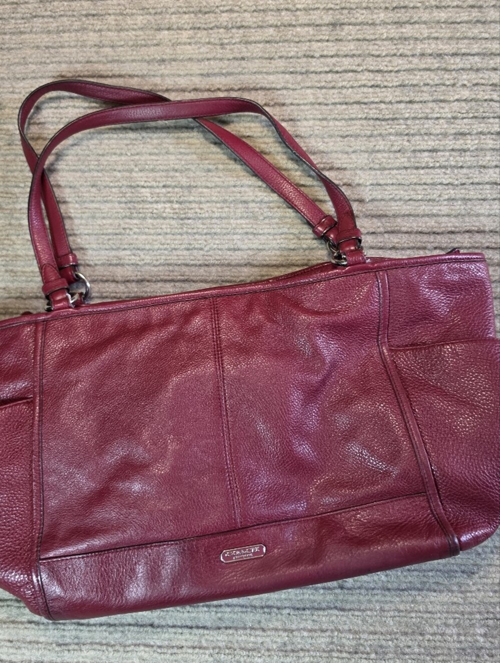 COACH Park Carrie Maroon Pebbled Leather Tote Shoulder Bag Purse Soft Leather